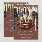 パーティー16thリップキスブラウンチョコレートグリッタードリップ 招待状 (正面/裏面)