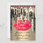 パーティー16thリップキスブラウンレッドグリッタードリップ 招待状 (正面)