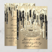 パーティー16thリップキスブラックシルバーグリッタードリップ 招待状 (正面/裏面)