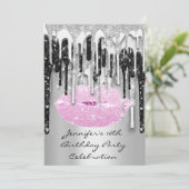 パーティー16thリップキスブラックピンクグリッタードリップ 招待状 (スタンド正面)