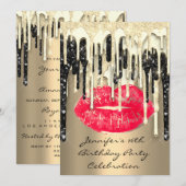 パーティー16thリップキスブラックレッドグリッタードリップ 招待状 (正面/裏面)