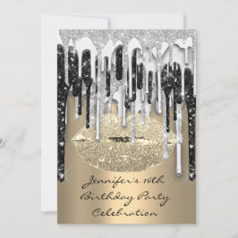 パーティー16thリップキス金ゴールドシルバーグリッタードリップ 招待状