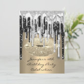 パーティー16thリップキス金ゴールドシルバーグリッタードリップ 招待状 (スタンド正面)