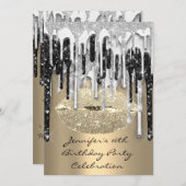 パーティー16thリップキス金ゴールドシルバーグリッタードリップ 招待状 (正面/裏面)