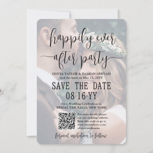 パーティー2枚の写真のQRコ結婚ードを楽しく セーブザデート (正面)