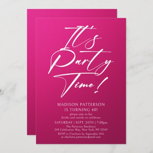 パーティー40歳の誕生日パーティーシンプルエレガント 招待状 (正面/裏面)