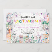 パーティー アニマル サファリ ワイルド アニマルズ ガール バースデー 招待状 (正面)