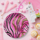 パーティー アニマル タイガー プリント ペーパーカップ, ピンク グリッター ペーパープレート (パーティー)