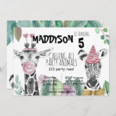 パーティー アニマル|水彩|サファリ| 子どもたちのパーティー招待状 招待状 (正面/裏面)