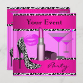 パーティー イベント シューズ ピンク 口紅 招待状 (正面/裏面)