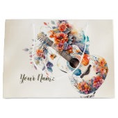 パーティー カラフル フラワー ギター ミュージック 楽器 ラージペーパーバッグ (正面)