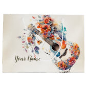 パーティー カラフル フラワー ギター ミュージック 楽器 ラージペーパーバッグ (裏面)