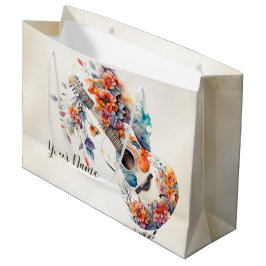 パーティー カラフル フラワー ギター ミュージック 楽器 ラージペーパーバッグ