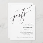 パーティー カリグラフィー おしゃれ ミニマル 黒 白 招待状 (正面/裏面)