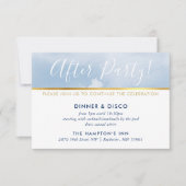 パーティー・セレブレーションカード ゴールド パステルブルー 水彩画 招待状 (正面)