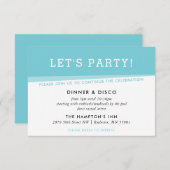 パーティー セレブレーション シンプル モダン ターコイズブルー 招待状 (正面/裏面)