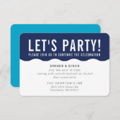 パーティー セレブレーション 情報 現代的な ボールド 波 ネイビーブルー 招待状 (正面/裏面)