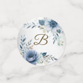 パーティー ダスティーブルー ウォーターカラー フラワー シルバー エレガント コンフェッティ (スモール正面)