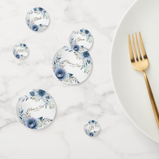 パーティー ダスティーブルー ウォーターカラー フラワー シルバー エレガント コンフェッティ (グループ)