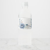 パーティー ダスティーブルー 水彩花 シルバー エレガント ペットボトルラベル (正面)