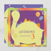 パーティー ハット 恐竜 かわいい 子供の誕生日パーティー 招待状 (正面/裏面)