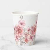 パーティー ピンク ウォーターカラー フラワー シャイニー グリッター モダン 紙コップ (裏面)