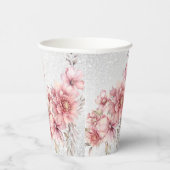 パーティー ピンク ウォーターカラー フラワー シャイニー グリッター モダン 紙コップ (右)