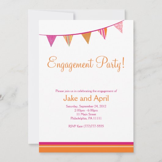 パーティー フラッグ 婚約パーティー - ピンク & オレンジ 招待状 (正面)
