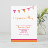 パーティー フラッグ 婚約パーティー - ピンク & オレンジ 招待状 (スタンド正面)