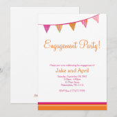 パーティー フラッグ 婚約パーティー - ピンク & オレンジ 招待状 (正面/裏面)