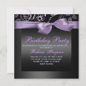 パーティー ブラック＆パープルの花の誕生日招待状 招待状 (裏面)