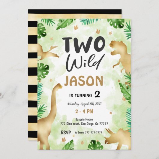 パーティー、恐竜の誕生日 招待状 (正面/裏面)