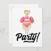 パーティー!水彩ラマ インビテーションポストカード (正面/裏面)