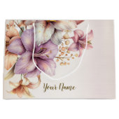 パーティー 水彩 ボヘミアンピンク フラワー エレガント おしゃれ ラージペーパーバッグ (正面)