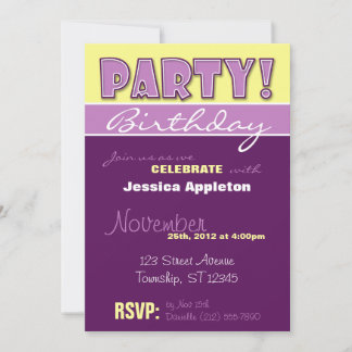 パーティー!紫と黄の誕生日招待状 招待状