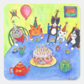 パーティー!誕生日猫おもしろいカーおもしろいド スクエアシール (正面)