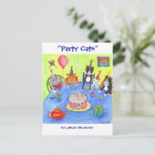 パーティー!誕生日猫おもしろいカーおもしろいド ポストカード (スタンド正面)