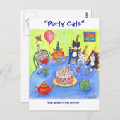 パーティー!誕生日猫おもしろいカーおもしろいド ポストカード (正面/裏面)