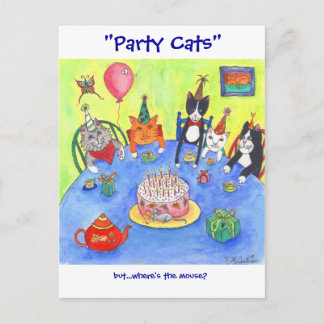 パーティー!誕生日猫おもしろいカーおもしろいド ポストカード