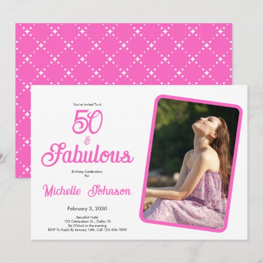 パーティー 誕生日 お祝い 50歳 ピンク ブラック 50回目 招待状 (正面/裏面)
