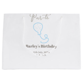 パーティー 誕生日 グレー ブルー 風船 落書き 名前 ラージペーパーバッグ