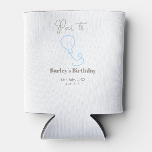 パーティー 誕生日 グレー ブルー 風船 落書き 名前 缶クーラー (正面)