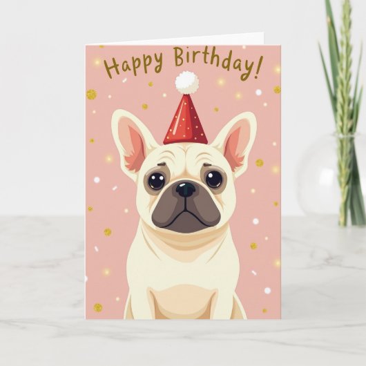 パーティー 誕生日 子犬 ハット カード (正面)