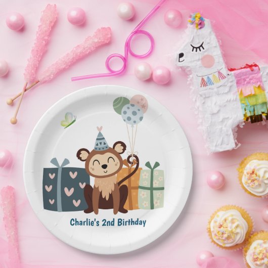 パーティー,贈り物と気球を持つサル ペーパープレート (パーティー)