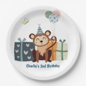 パーティー，贈り物と気球を持つサル ペーパープレート (正面)