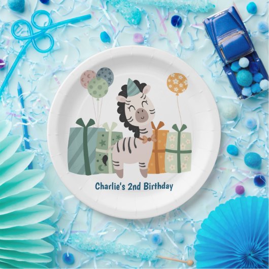 パーティー、贈り物と風船のゼブラ ペーパープレート (パーティー)