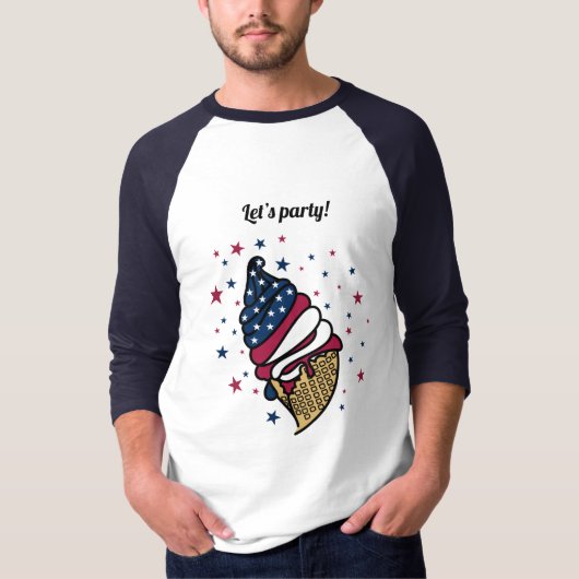 パーティー!赤白青アイスクリームコーン Tシャツ (正面)