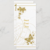 パーティー·金ゴールド·バタフライ·フローラ白 招待状 (正面/裏面)