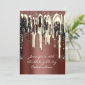 パーティー 16歳 ブラウン ブラウン グリッター ドリップス 招待状 (スタンド正面)