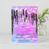 パーティー 16歳 リップ ピンク キス マーメイド ドリップス 招待状 (スタンド正面)